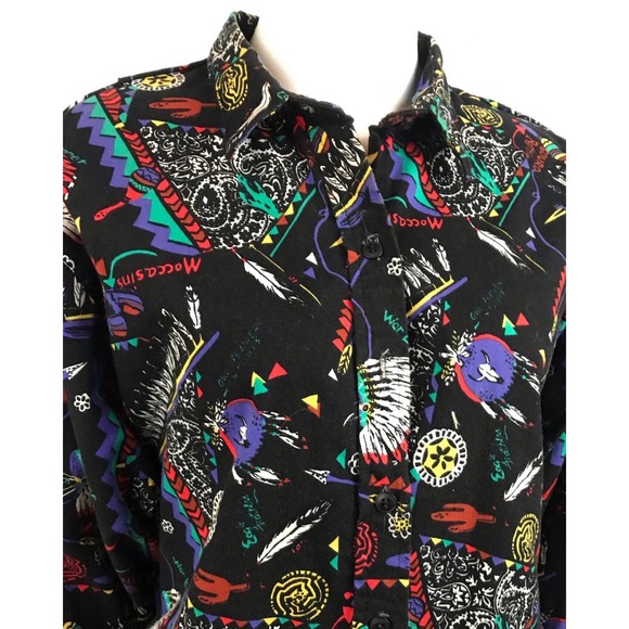 1990s Native American Print Button Up Western Shirt / Women's Medium - Picture 4 of 4